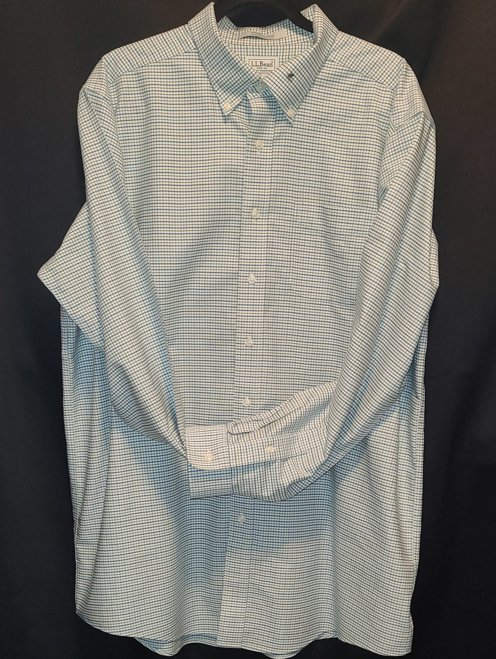 L.L. Bean Men's White and Light Blue Micro-Gingham Button-Down Shirt